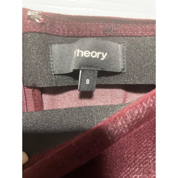 Theory Women's Size 8 Maroon Burgundy Navalane Smooth Slim Velvet Pants - Picture 2 of 3